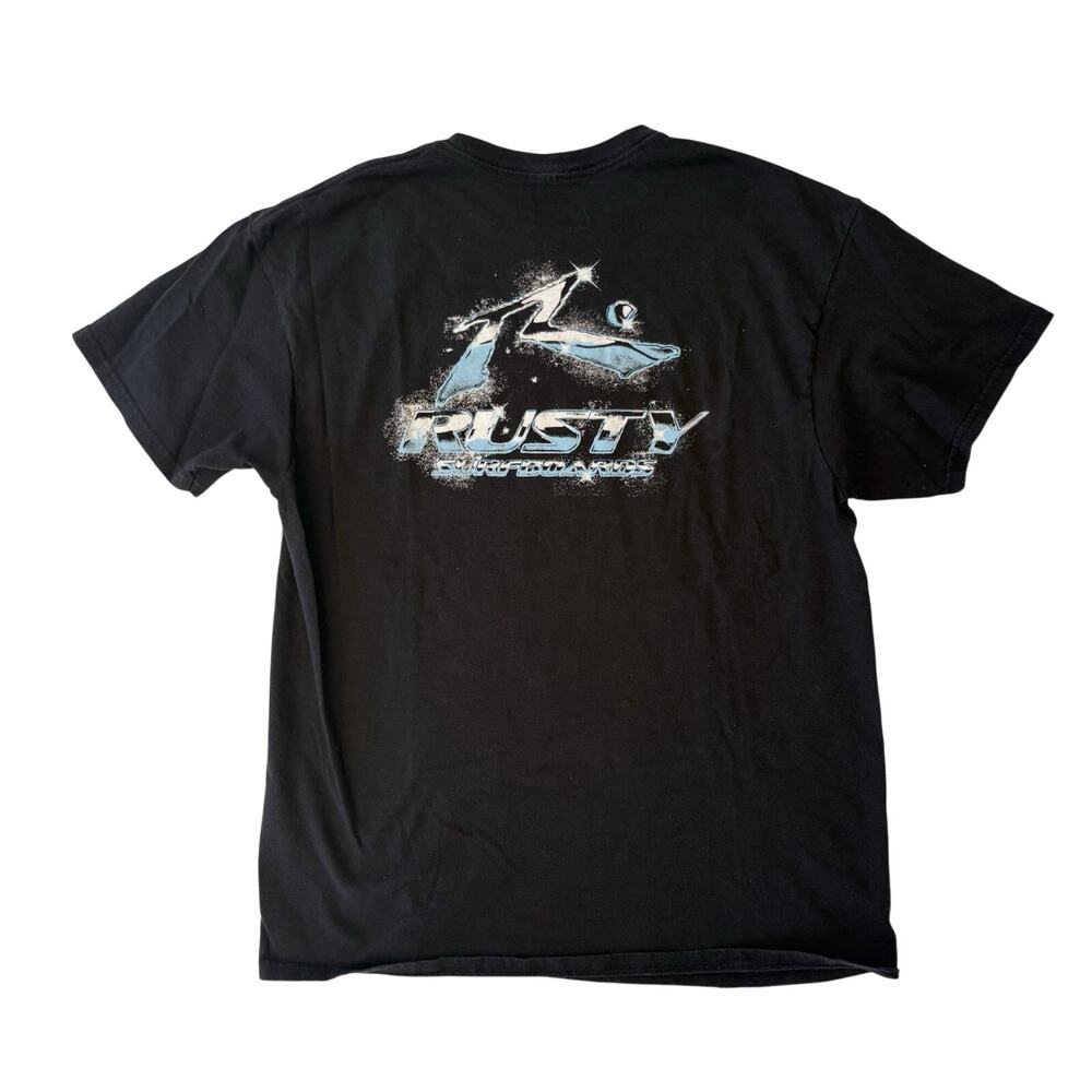 Rusty Y2K Size Large Graphic Tee Black 2000s Street Skate Shirt Mens Unisex